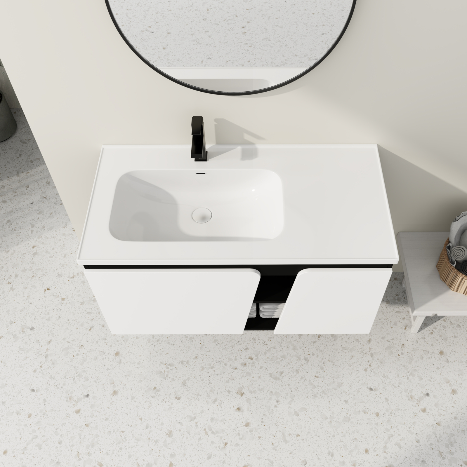 40 Inch Bathroom Vanity Wall Mounted Cabinet W/ Undermount Ceramic Sink White US