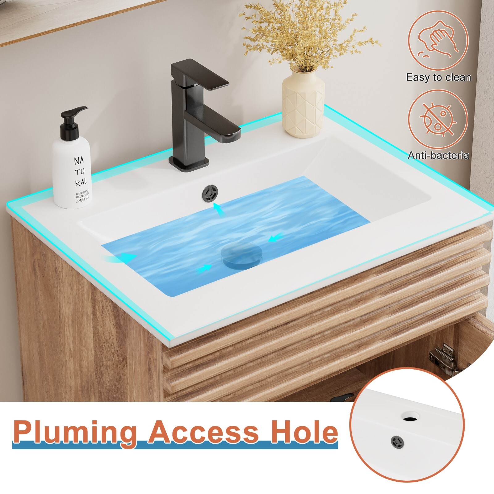 Bathroom Vanity Set W/Drop in Sink Mid-Century Faucet Cabinet Combo