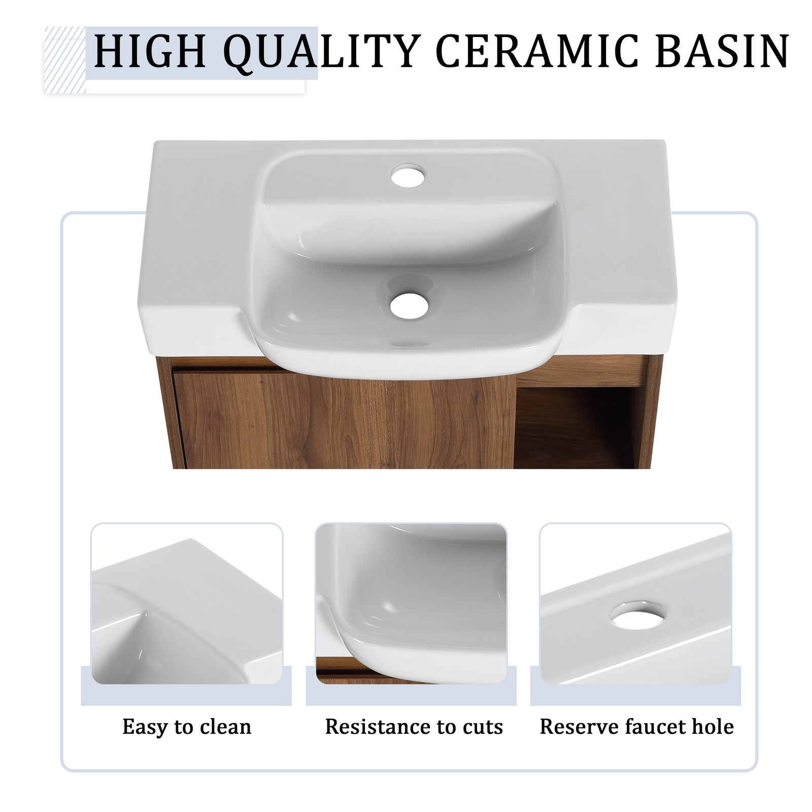 24in Plywood Wall-Mounted Bathroom Vanity W/ White Ceramic Sink For Small Space