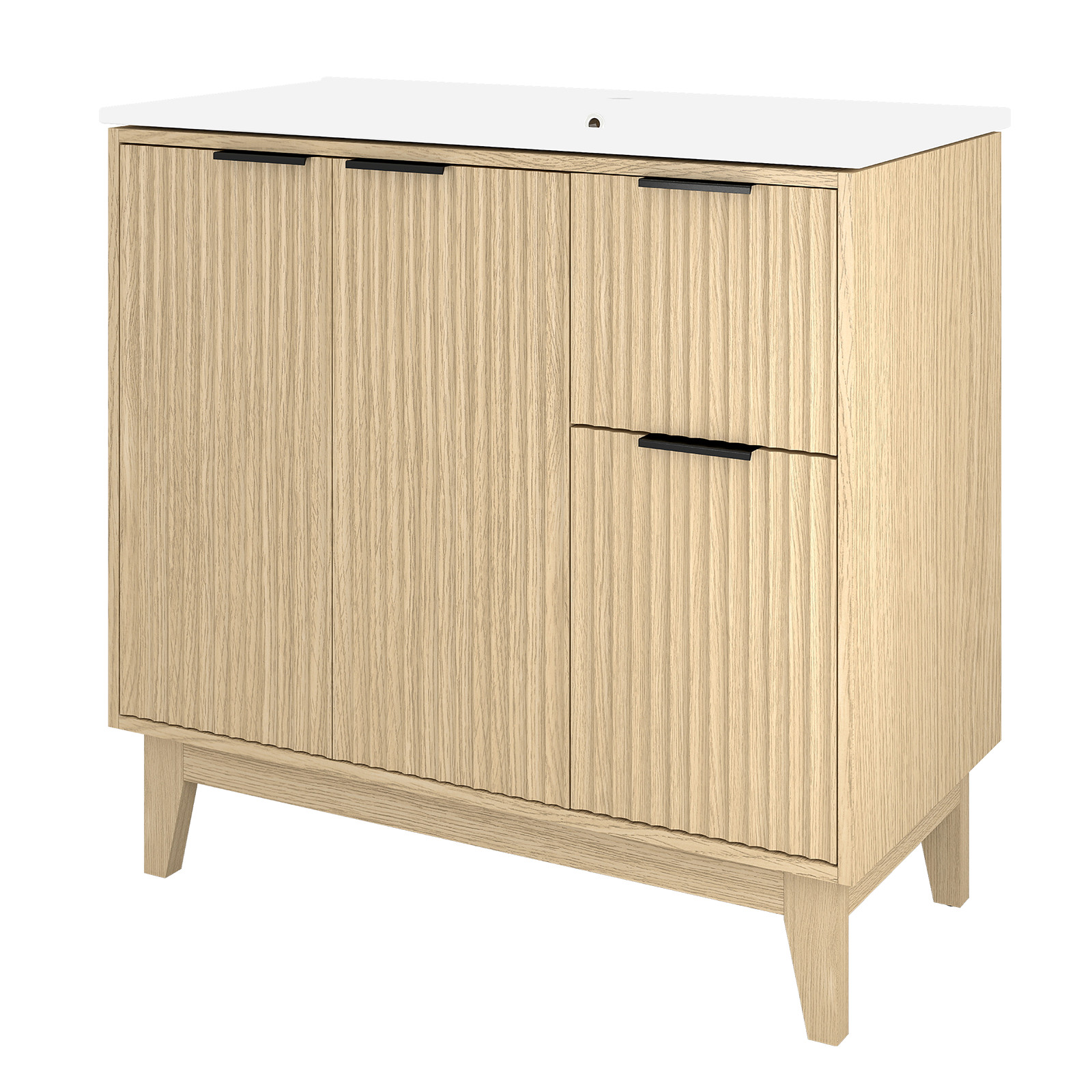 36″ Modern Light Oak Bathroom Vanity with Undermount Sink & Soft-Close Doors