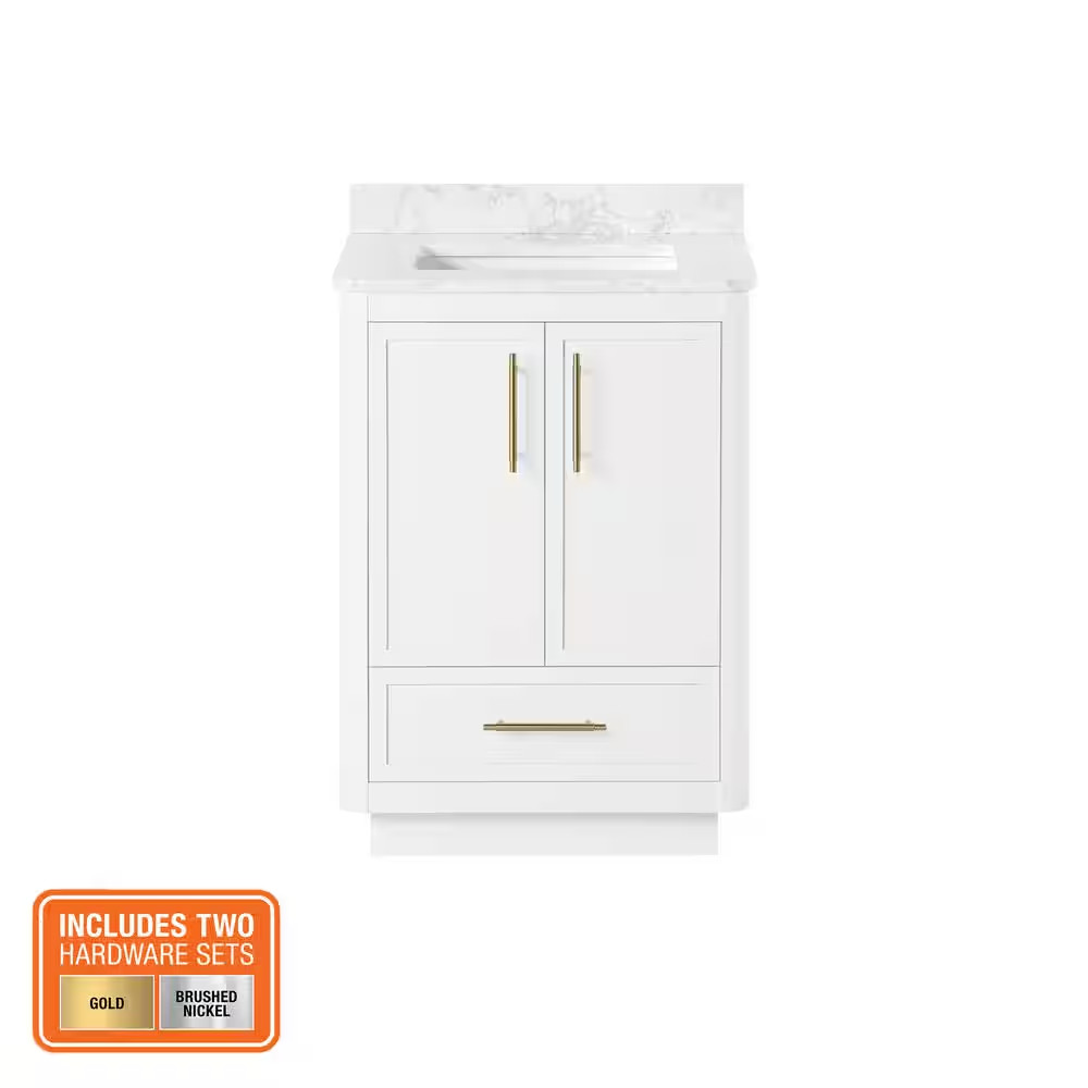 Tamsin 24 In. Single Sink Freestanding White Bath Vanity with White round Corner
