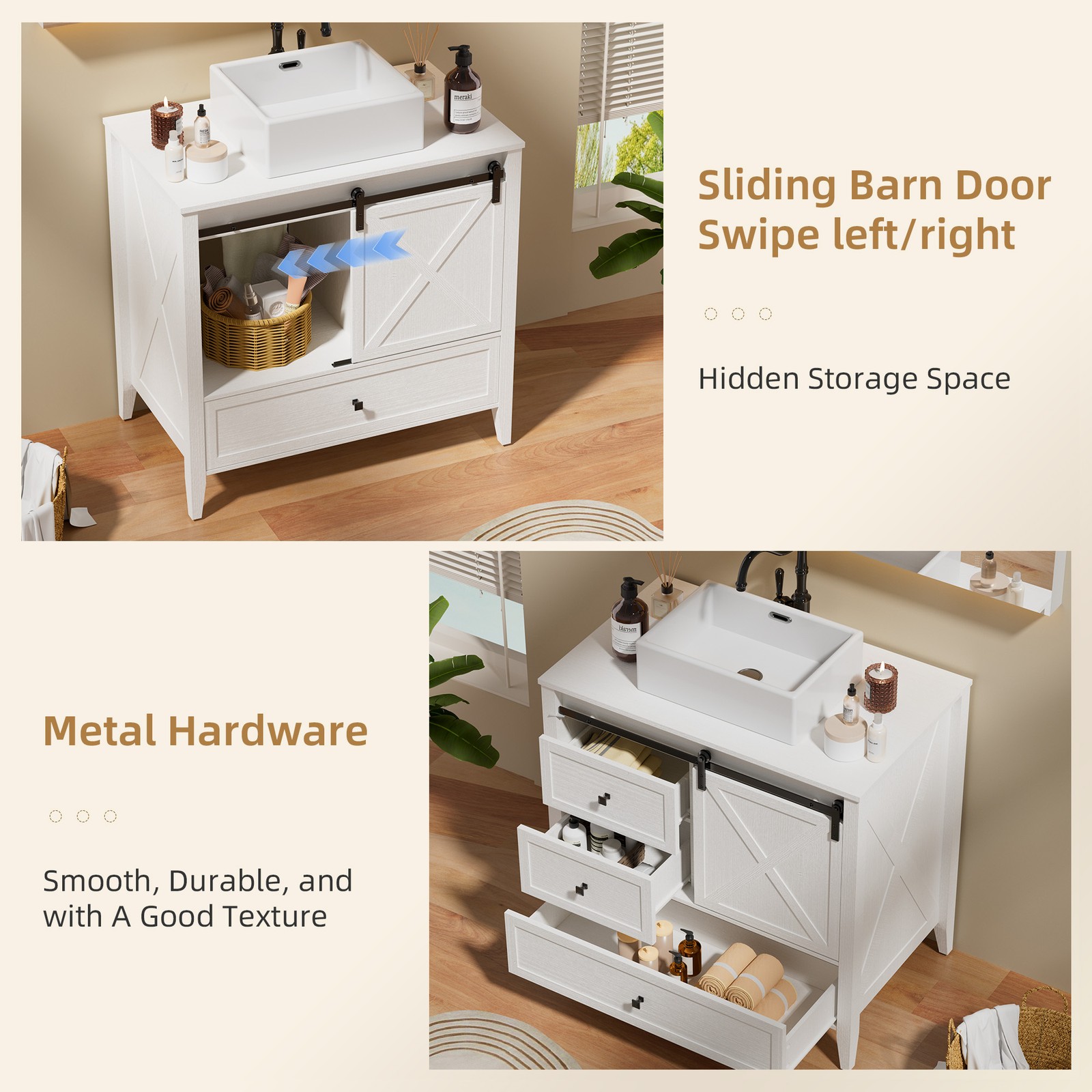 36inch Bathroom Vanity Ceramic Storage Cabinet Sink Organizer Vessel Sink White