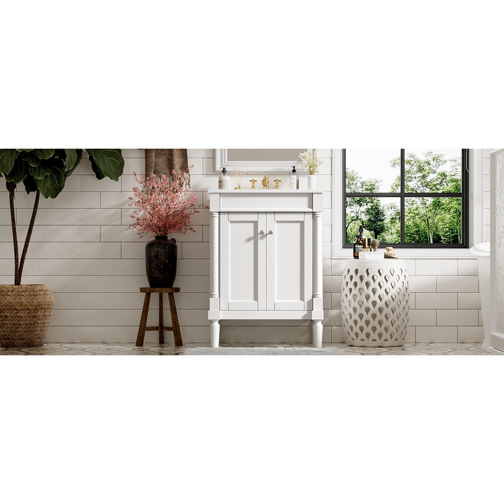 24” Bathroom Vanity with Top Sink, 2-Tier Modern Bathroom Storage Cabinet