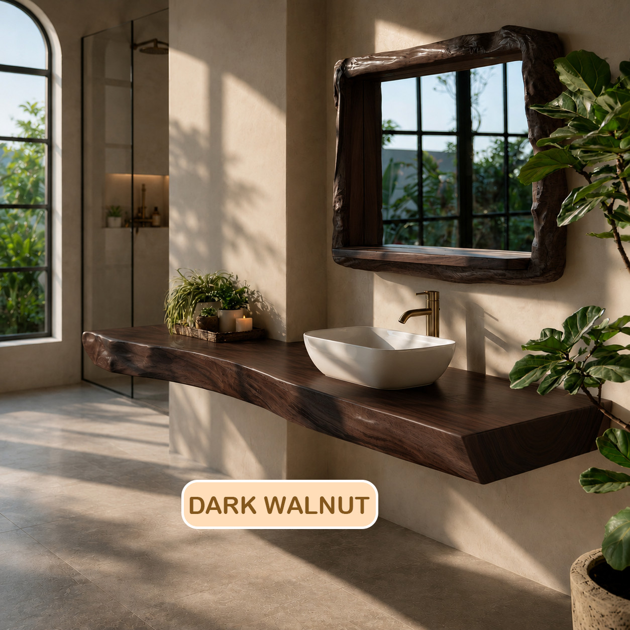 Floating Bathroom Vanity Rustic Solid Wood Live Edge Bathroom Sink Console