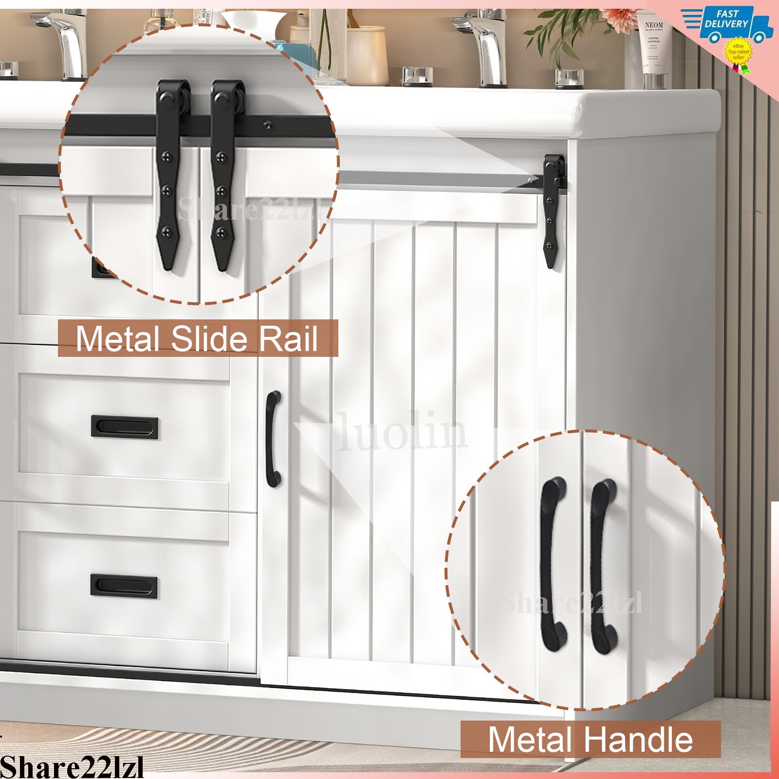 47″ Modern Bathroom Vanity Set with Double Vanities，Double Ceramic Sinks White
