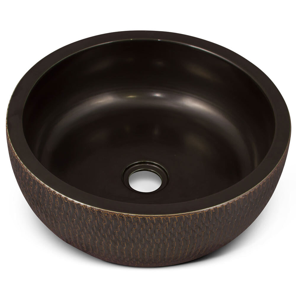US Seller – 16in Black Textured Oriental Porcelain Basin