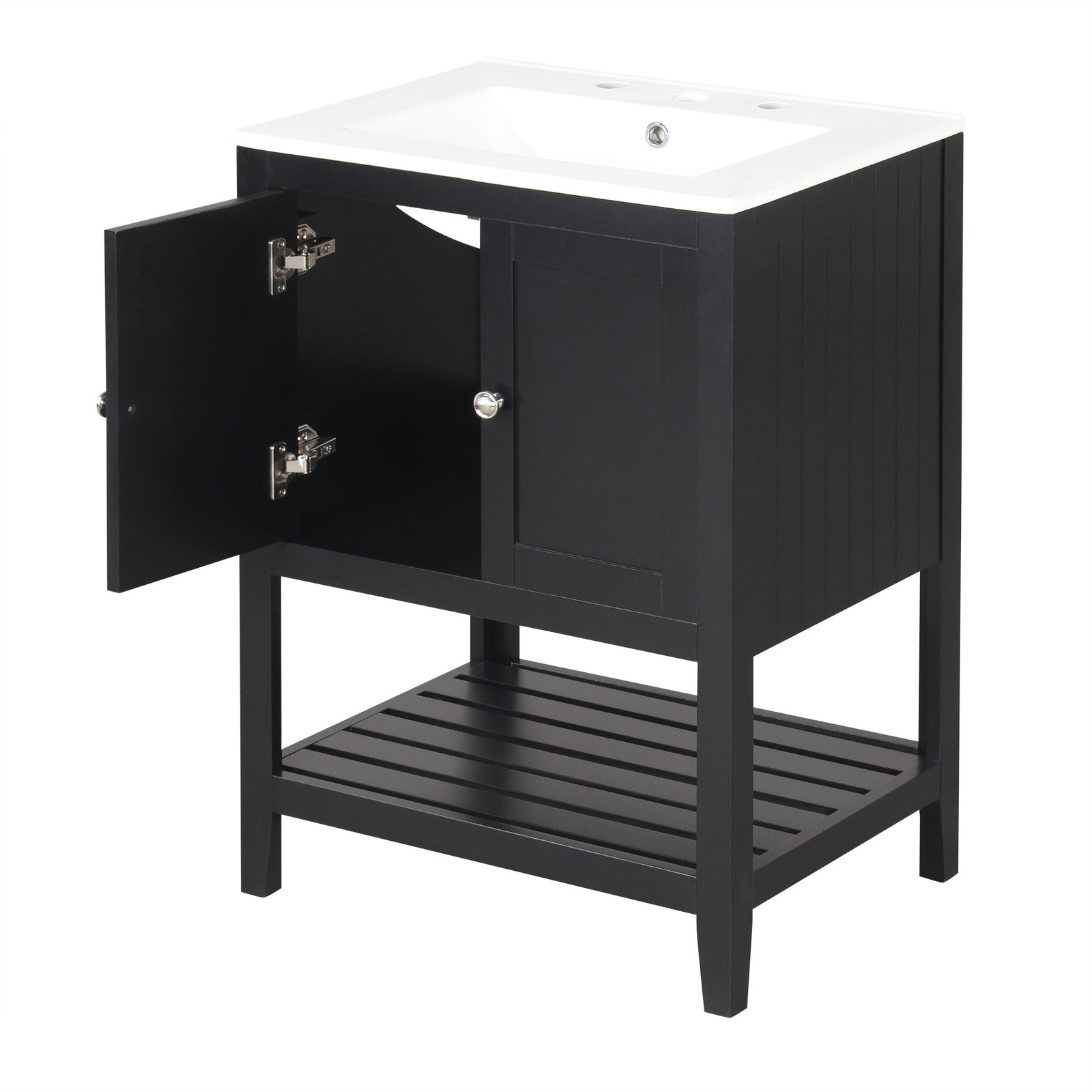 24″ Black Modern Bathroom Vanity with Ceramic Sink & Wood Frame