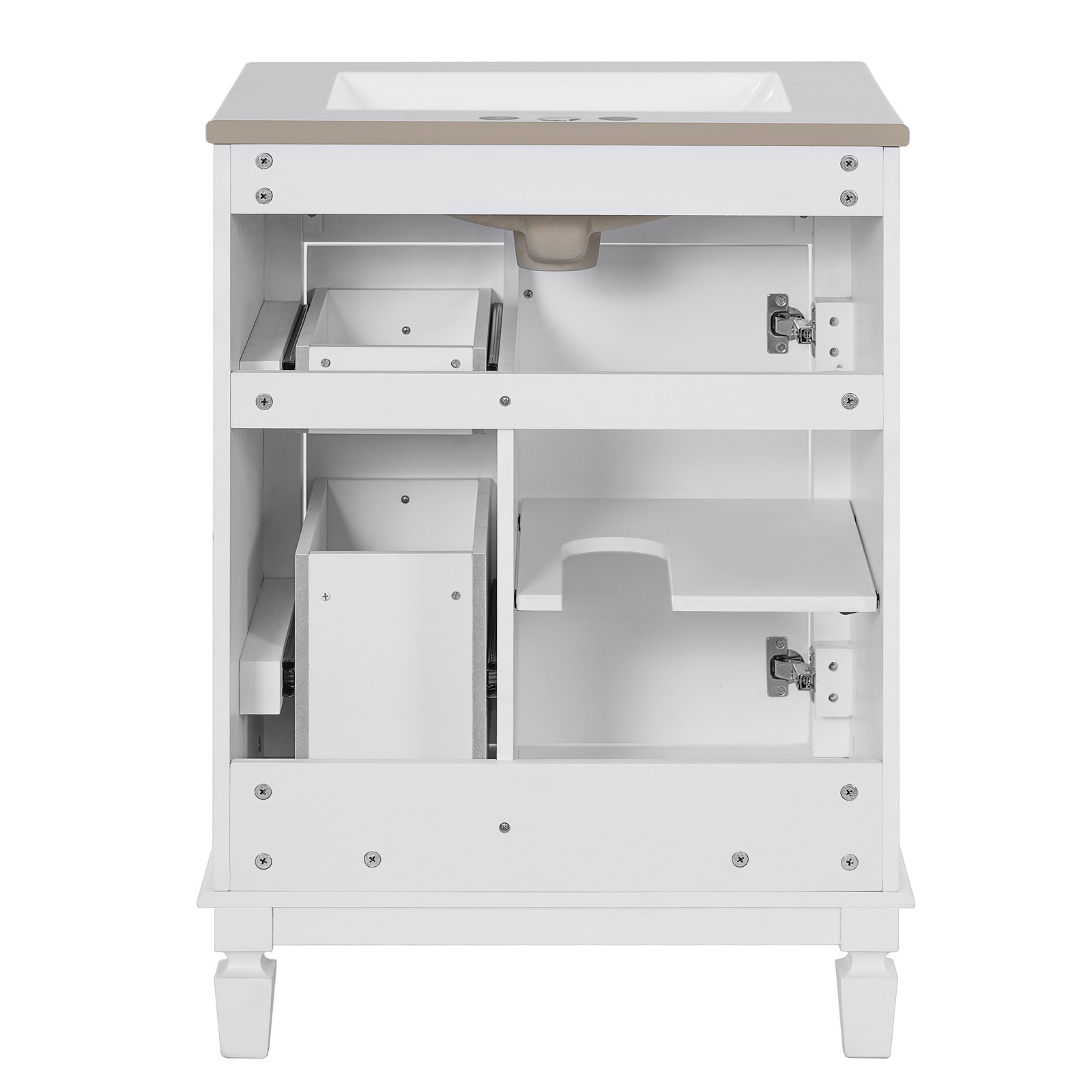24″ Bathroom Vanity w/Ceramic Sink, Small Bathroom Sink Cabinet with 2 Drawers