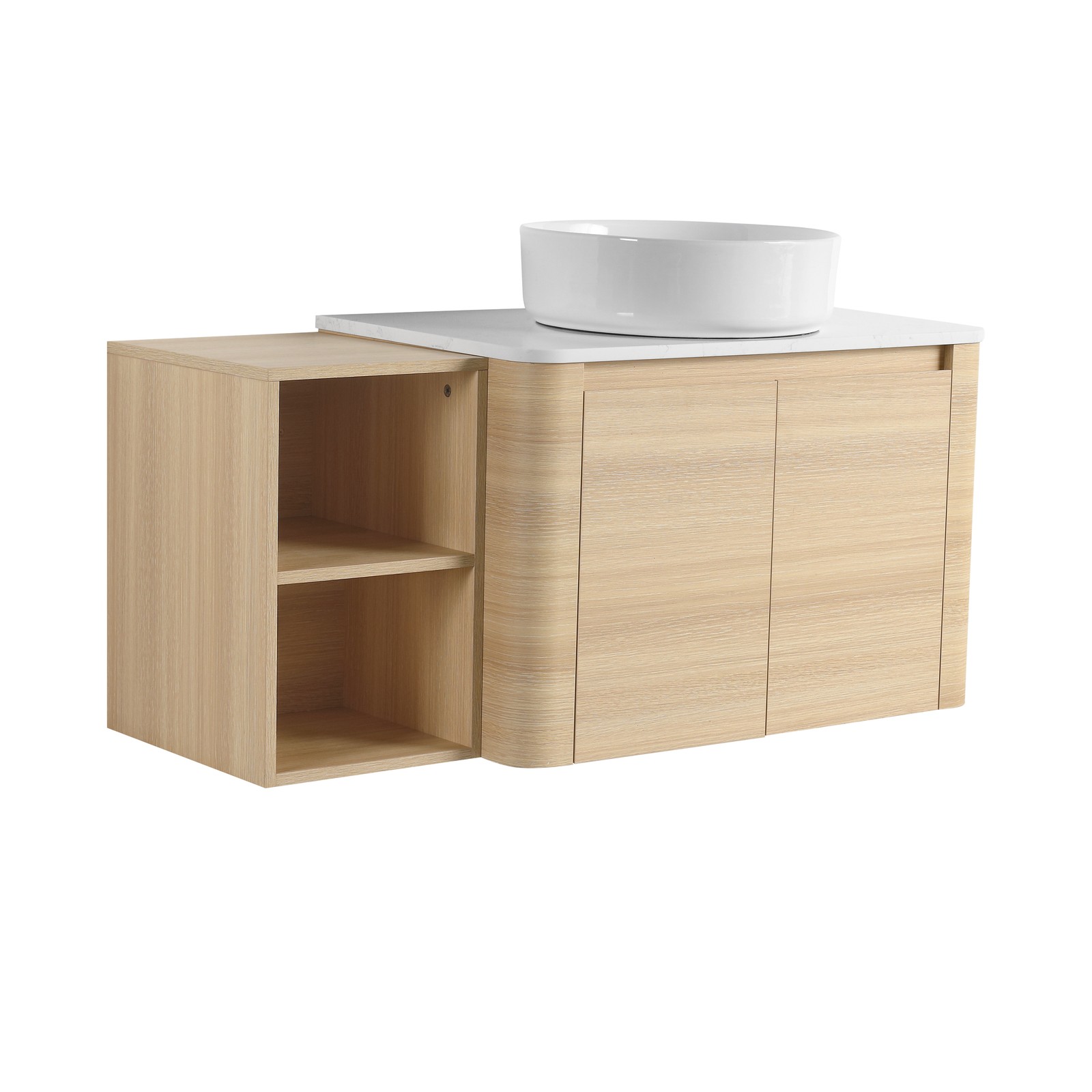 42in Plywood Floating Bathroom Vanity W/White Ceramic Basin Sink Storage Shelves
