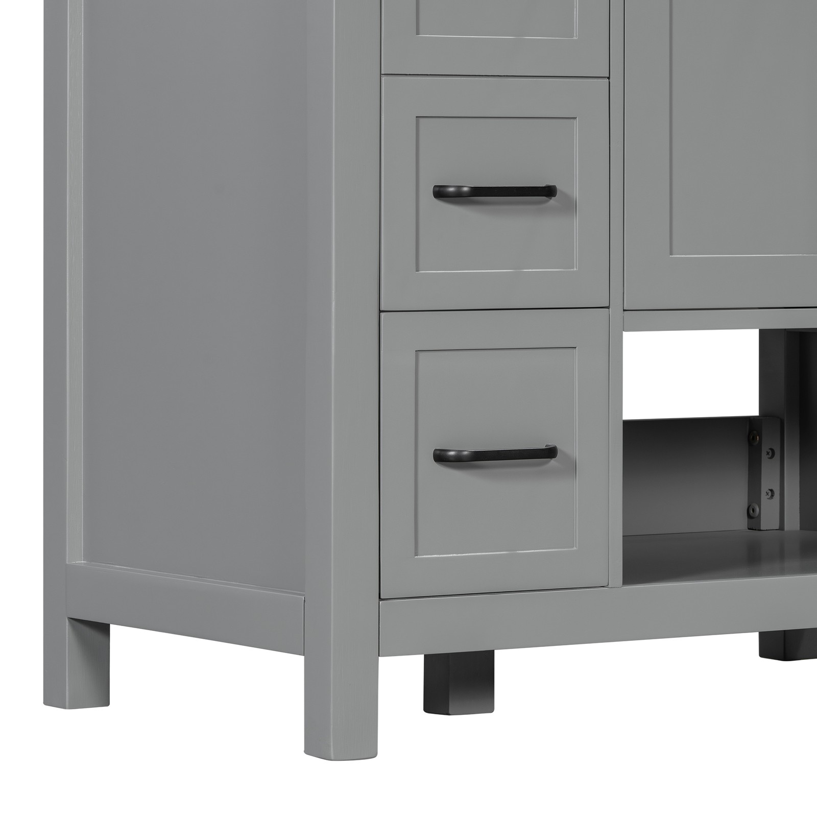 30″ Bathroom Vanity with Sink, 2 Doors & 2 Drawers, Solid Wood, Gray