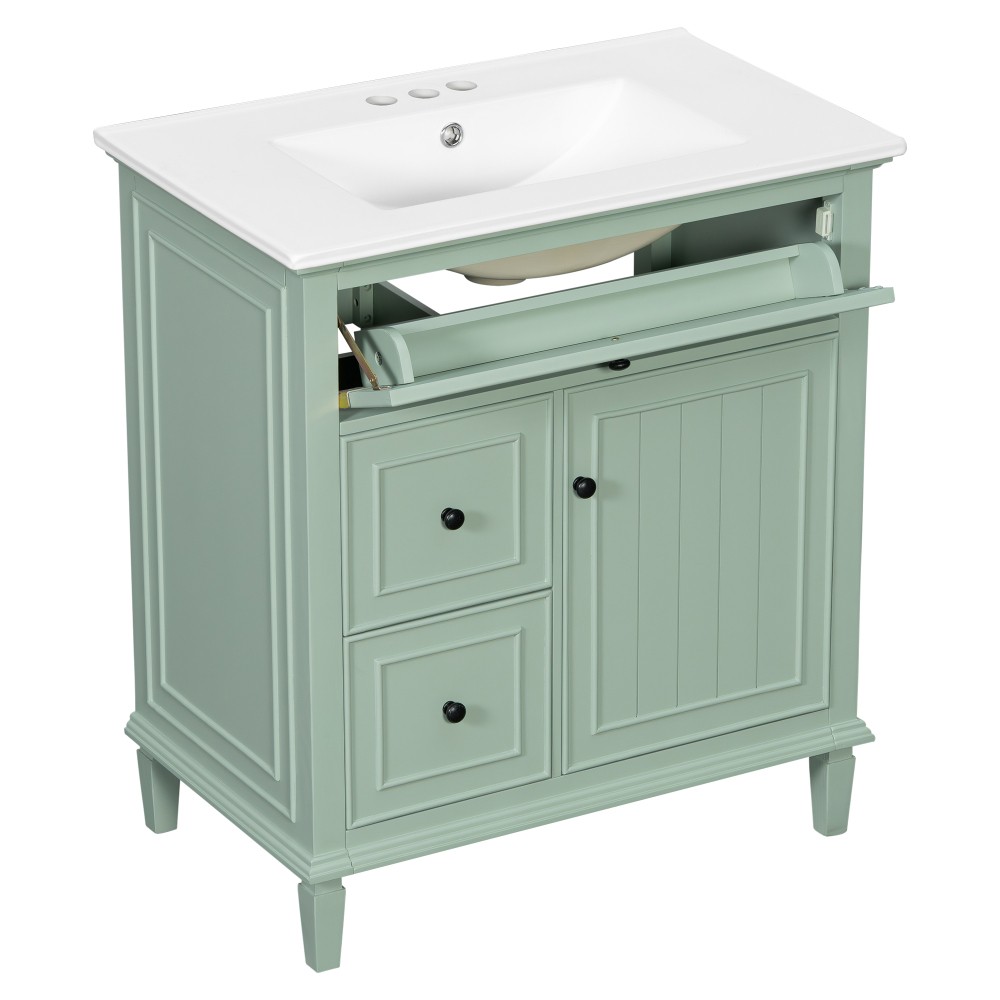 30″ Green Bathroom Vanity with Ceramic Sink Solid Wood MDF Cabinet