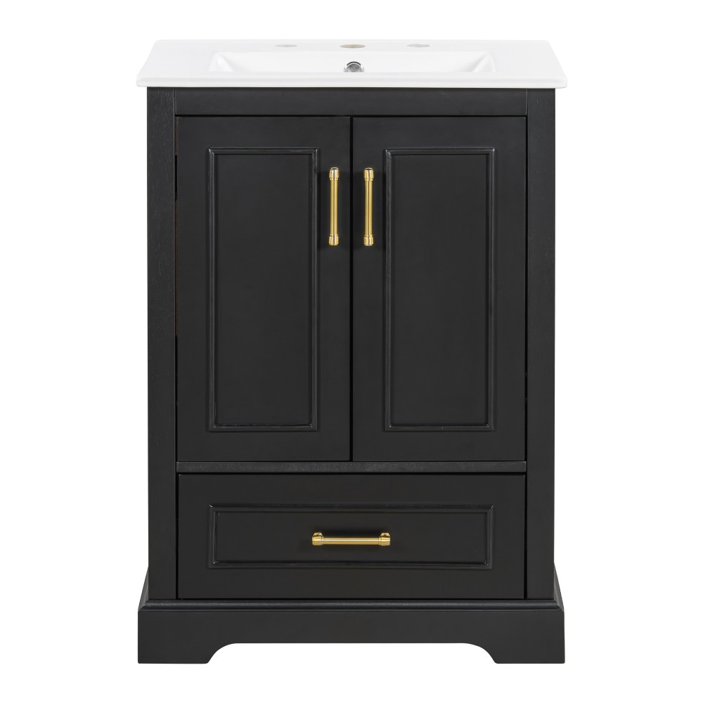 24″Bathroom Vanity with Sink, MDF Cabinet with Solid Wood Frame 1 Divided Drawer