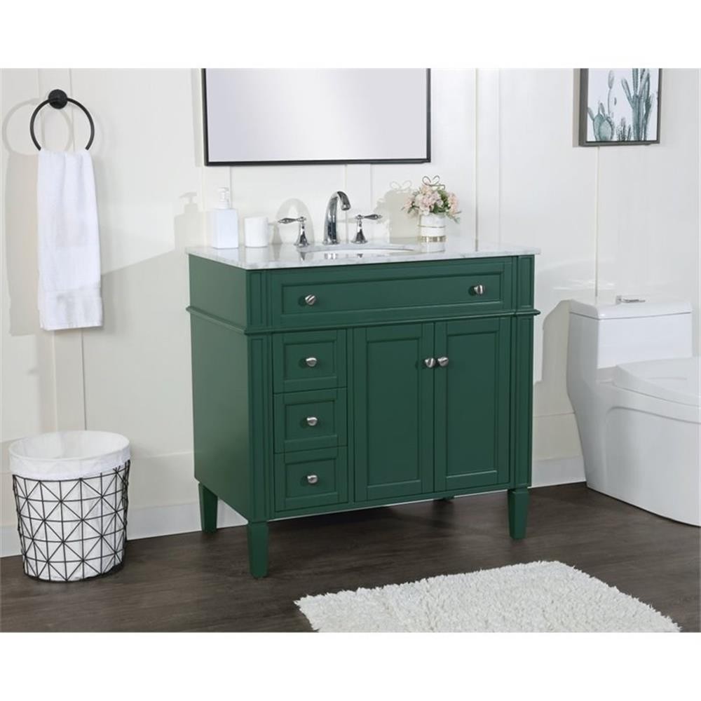 Elegant Decor Park Avenue 36″ Metal MDF Marble Single Bathroom Vanity in Green