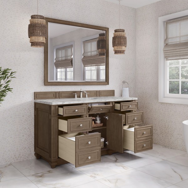 60″ James Martin Bristol 157-V60S-WW-3CAR Vanity Cabinet 3 CM Carrara Marble Top