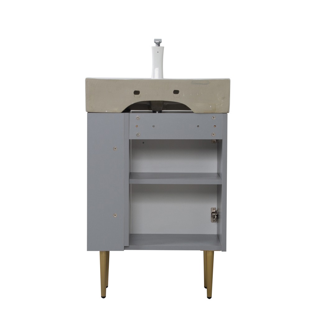 21.6″ Bathroom Vanity Base, Soft-Close Doors, Gray, Solid Wood, Open Shelf