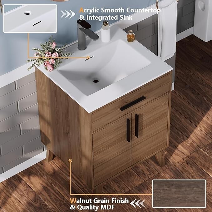 AMERLIFE 24.5″ Bathroom Vanity with Sink Combo, Mid-Century Modern Small Single