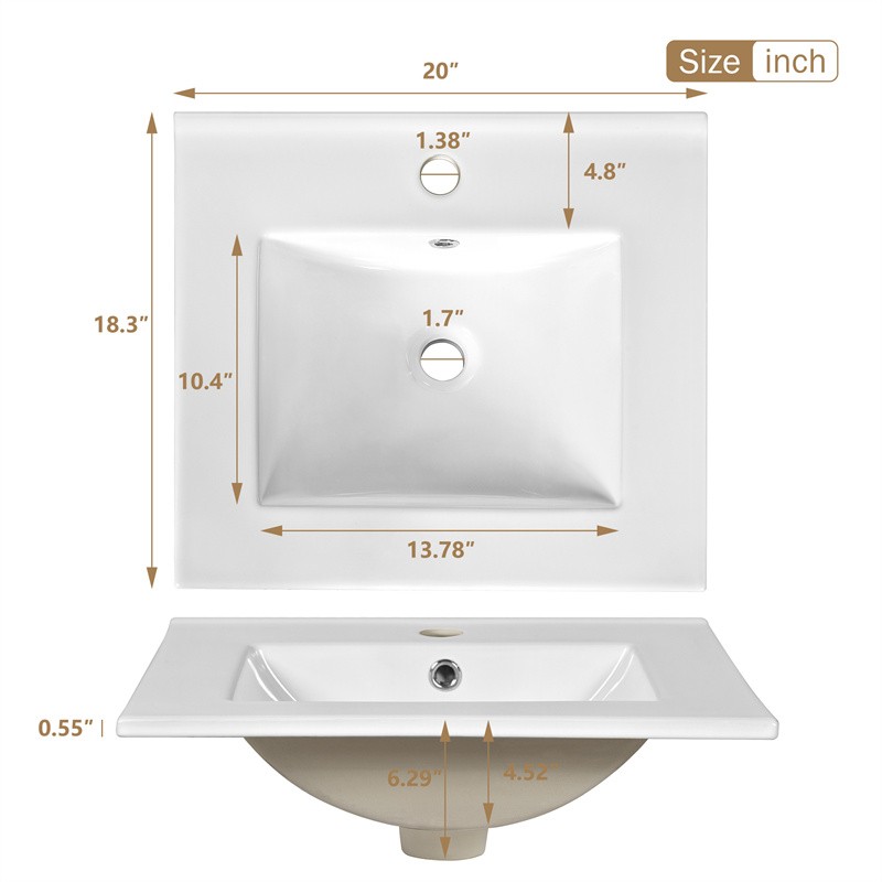 20 In Modern Bathroom Vanity with Ceramic Sink,Soft Close Door,Adjustable Shelf