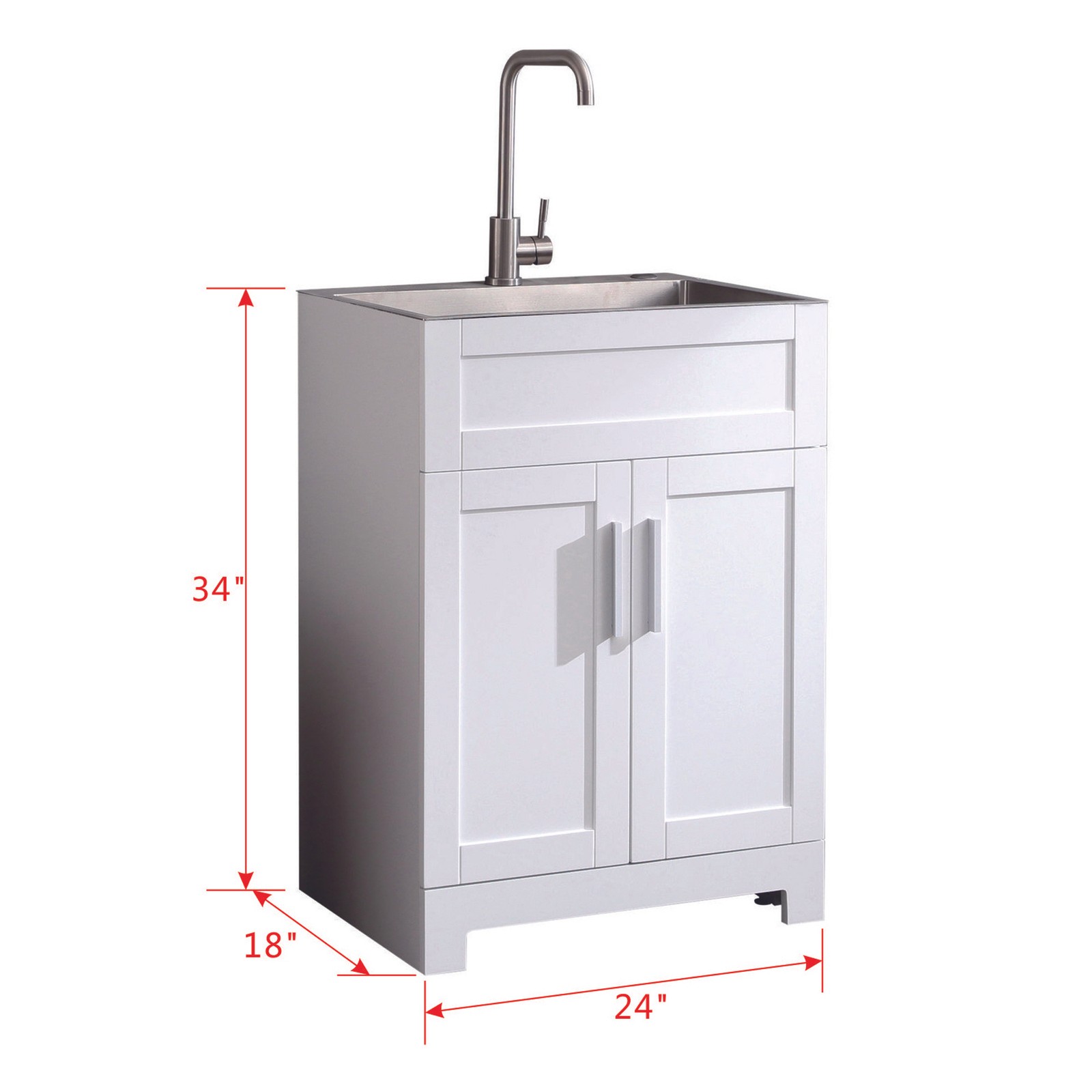 24″ White Laundry Tub Cabinet w/ Stainless Steel Sink & Faucet