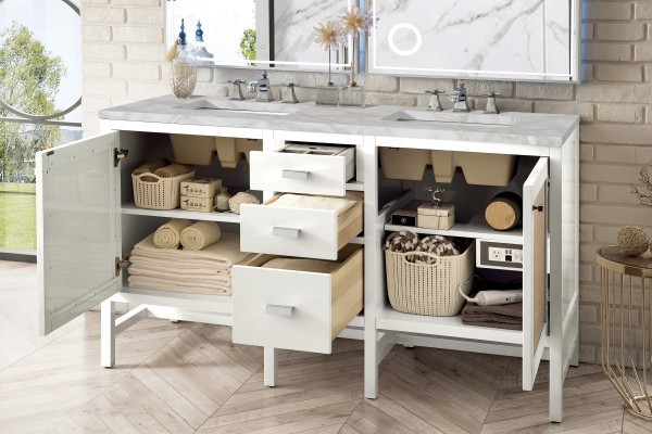 60″ James Martin Addison E444-V60D-GW-3VSL Double Vanity Cabinet Silver Top