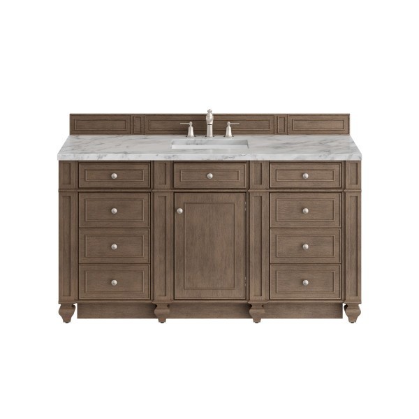 60″ James Martin Bristol 157-V60S-WW-3CAR Vanity Cabinet 3 CM Carrara Marble Top
