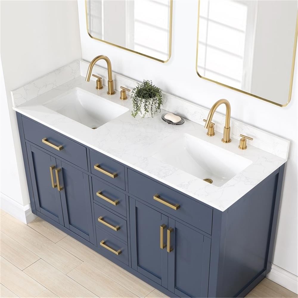 Gavino 60″ Wood Vanity in Royal Blue with Composite Stone Top no Mirror