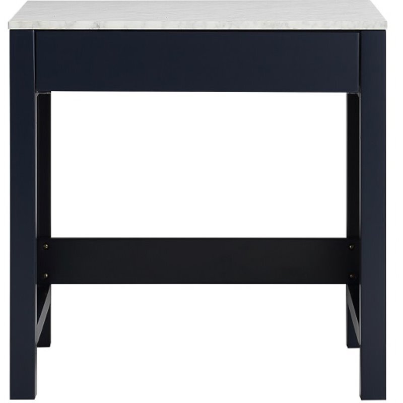 Lexora Home Jacques 30″ Carrara Marble Top Make-Up Table in Navy Blue