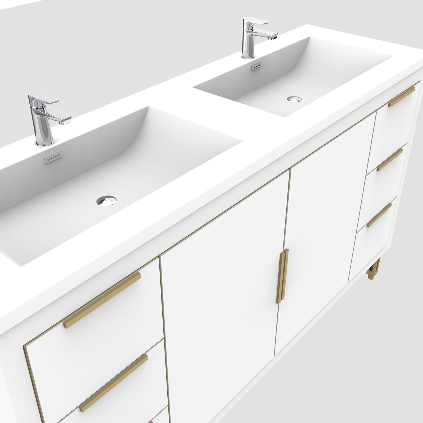 60″ Freestanding Bathroom Vanity Double Sink Storage Cabinet Soft Doors, Drawers