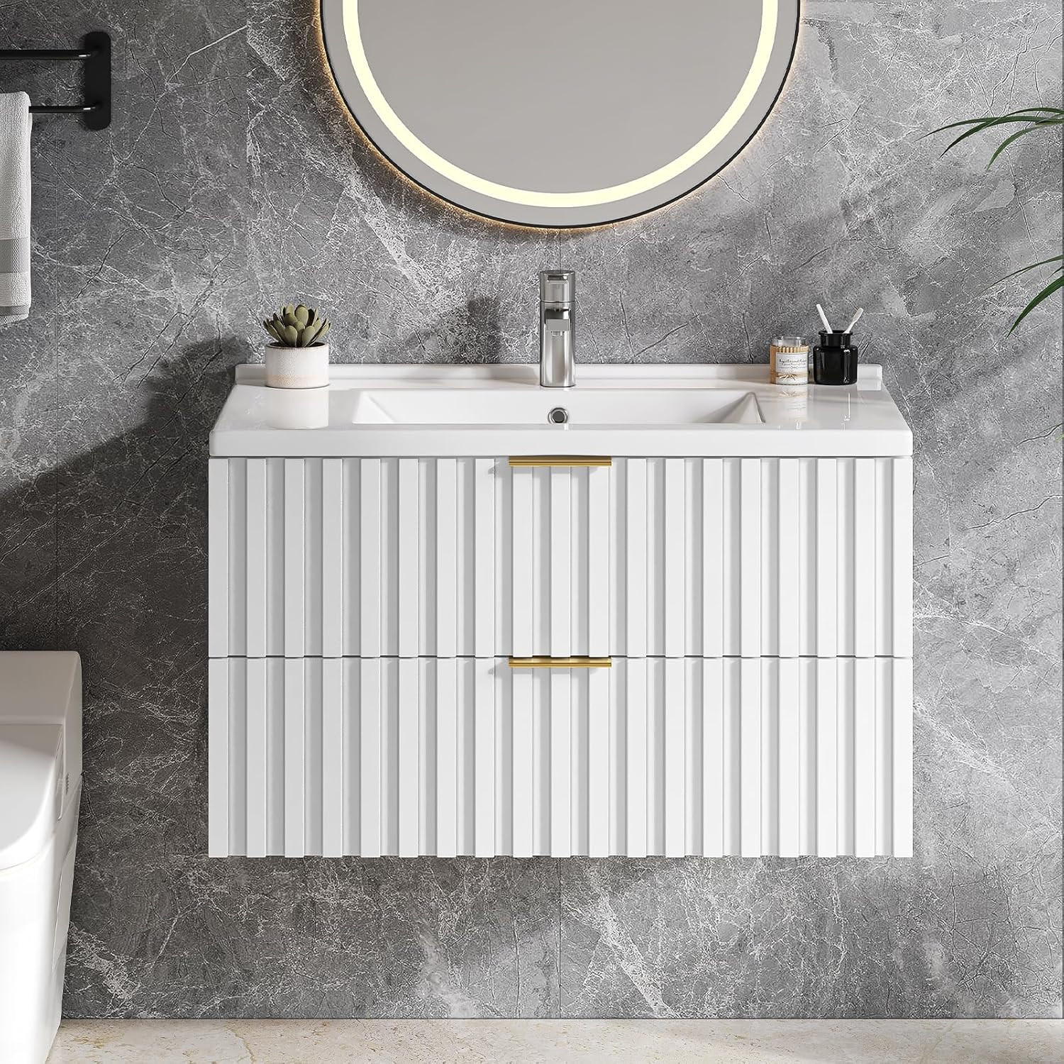 ONBRILL 30 Inch Bathroom Vanity with Sink Combo, Floating Bathroom Vanity with 2