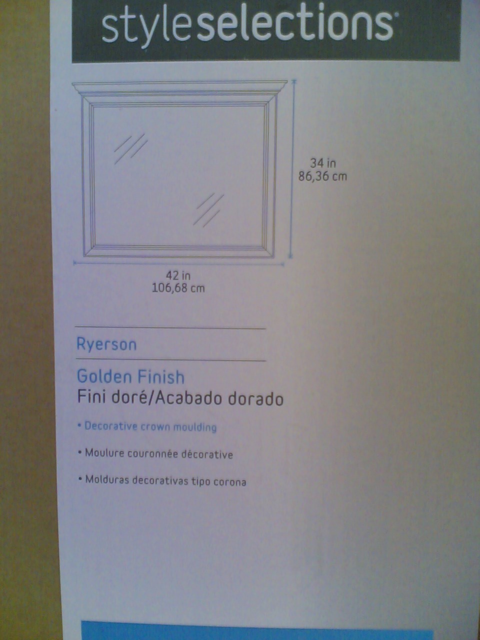 NIB: Classy Bathroom Vanity or Hallway MIRROR (Golden Finish, 42×34)