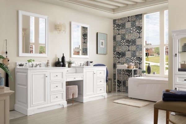 94″ James Martin De Soto 825-V94-BW-DU-WZ Double Vanity Cabinet White Zeus Top
