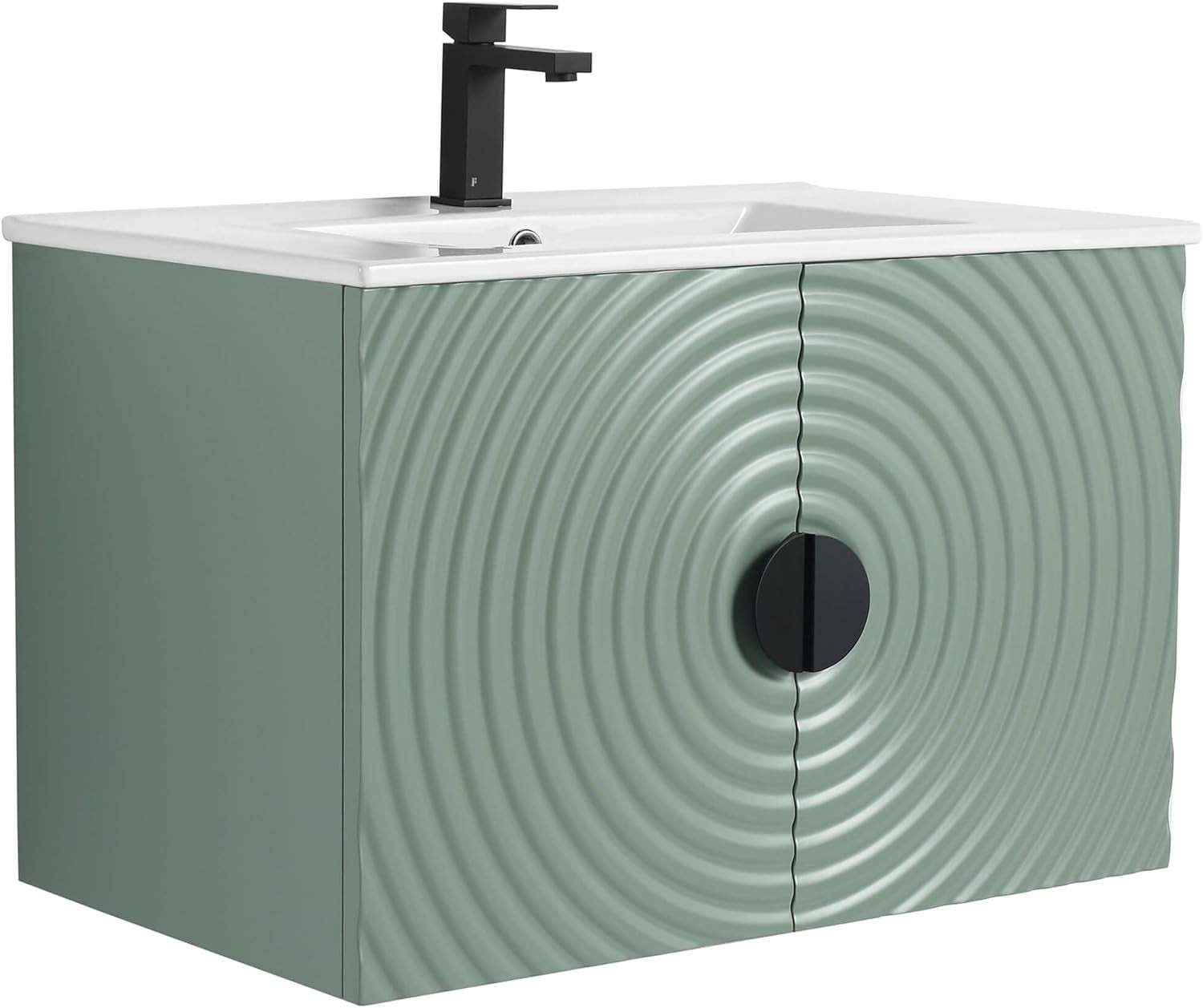 Mint Green 30″ Floating Bathroom Vanity with Sink & Fluted Door Design