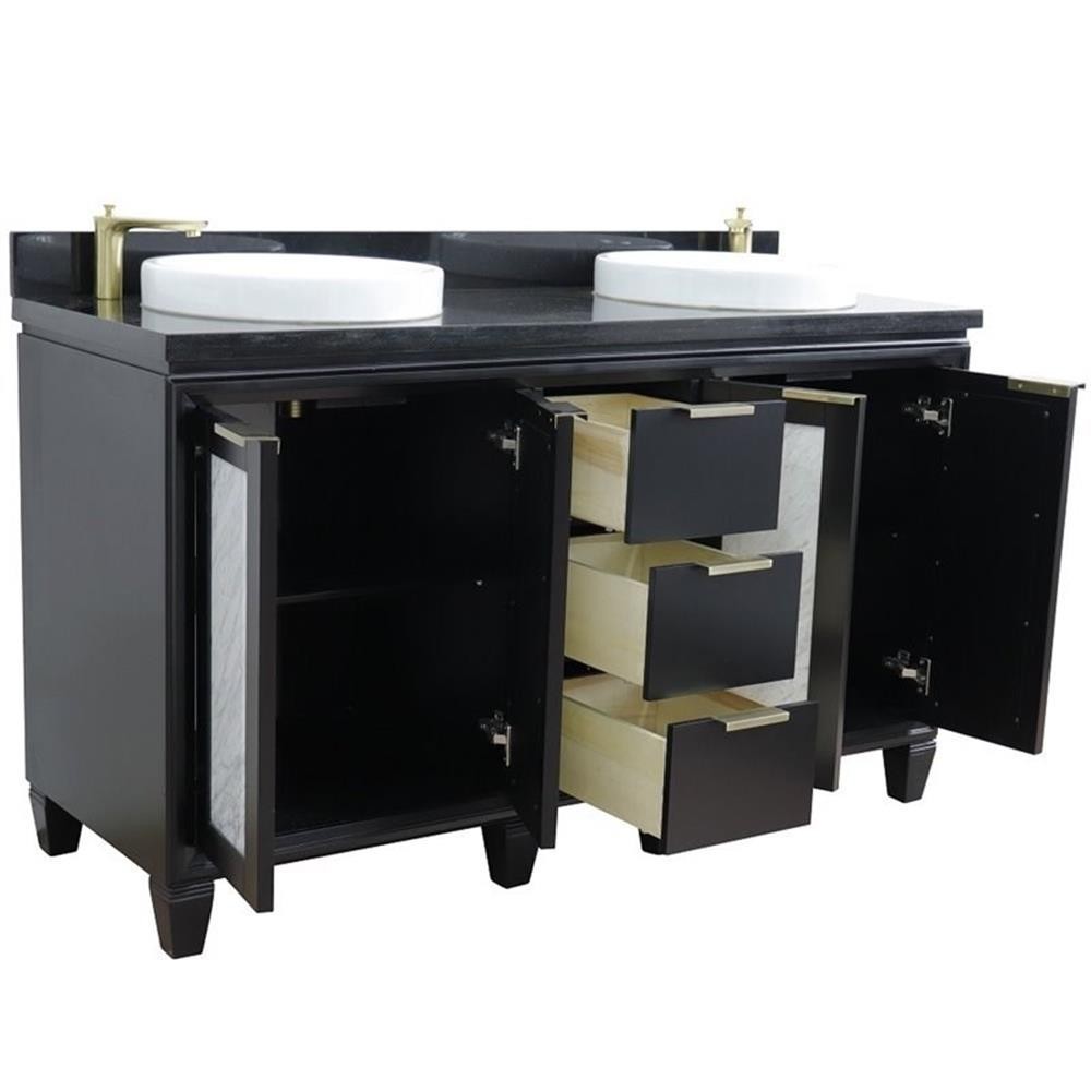 Trento 61″ Double Round Sink Solid Wood Vanity in Blue/Black Galaxy