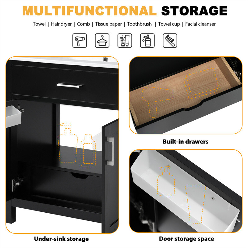30″ Bathroom Vanity with Ceramic Sink and Storage Cabinet Built-in Drawe & Doors