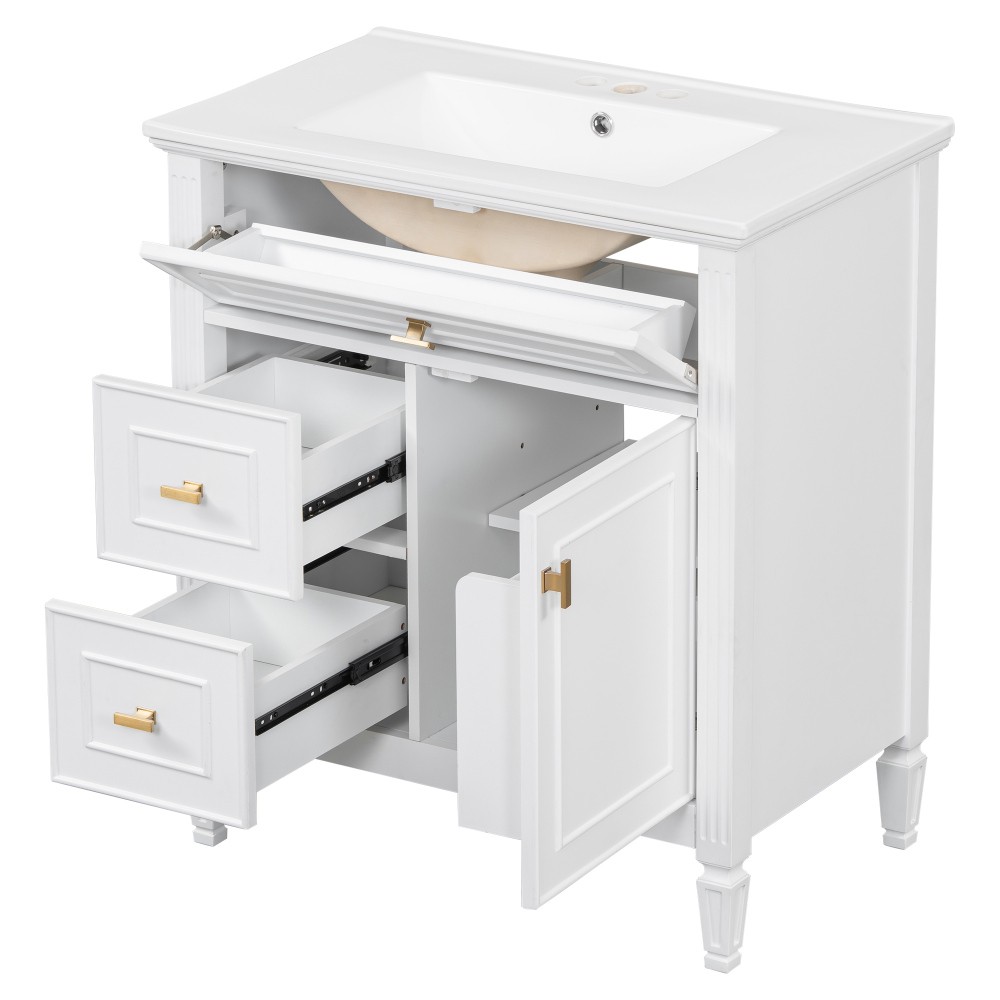 30 Inch Blue Gray Bathroom Vanity Solid Wood Frame MDF Pine Cabinet