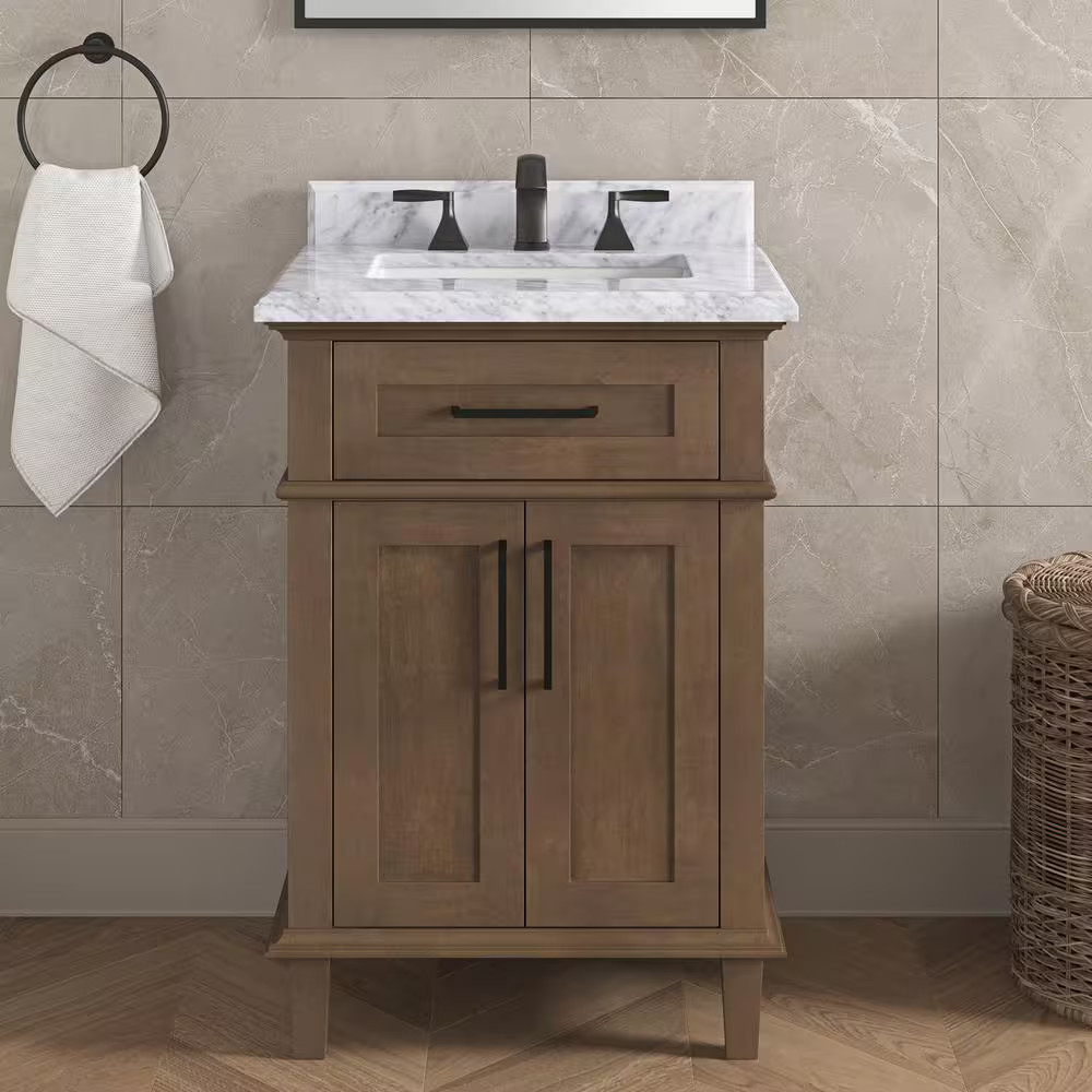 Home Decorators Collection Sonoma 24″ Almond Latte Bath Vanity with Marble Top