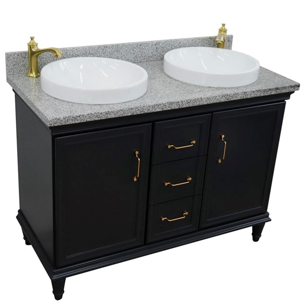 49 in. Double Wooden Vanity Dark Gray with Gray Granite Round Sink