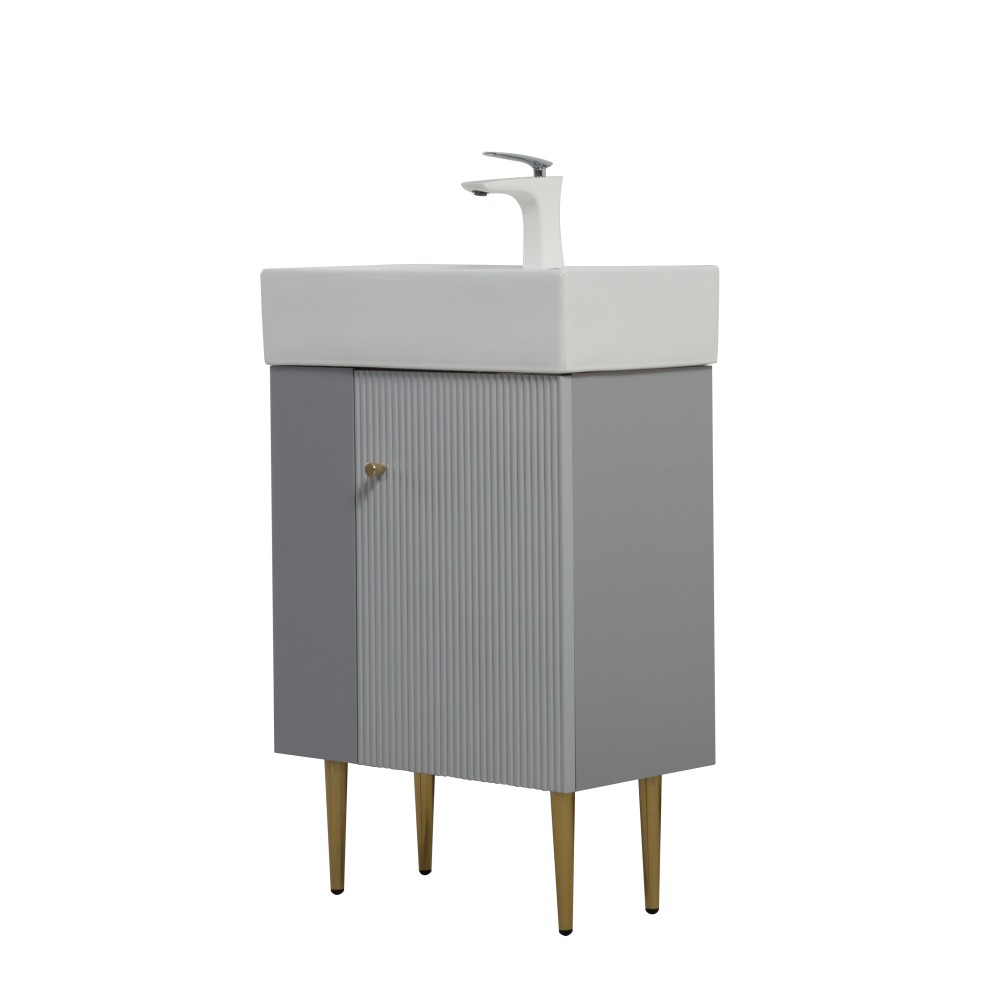 21.6″ Bathroom Vanity Base Only with Open Shelf, Soft Close Doors, Matte Gray