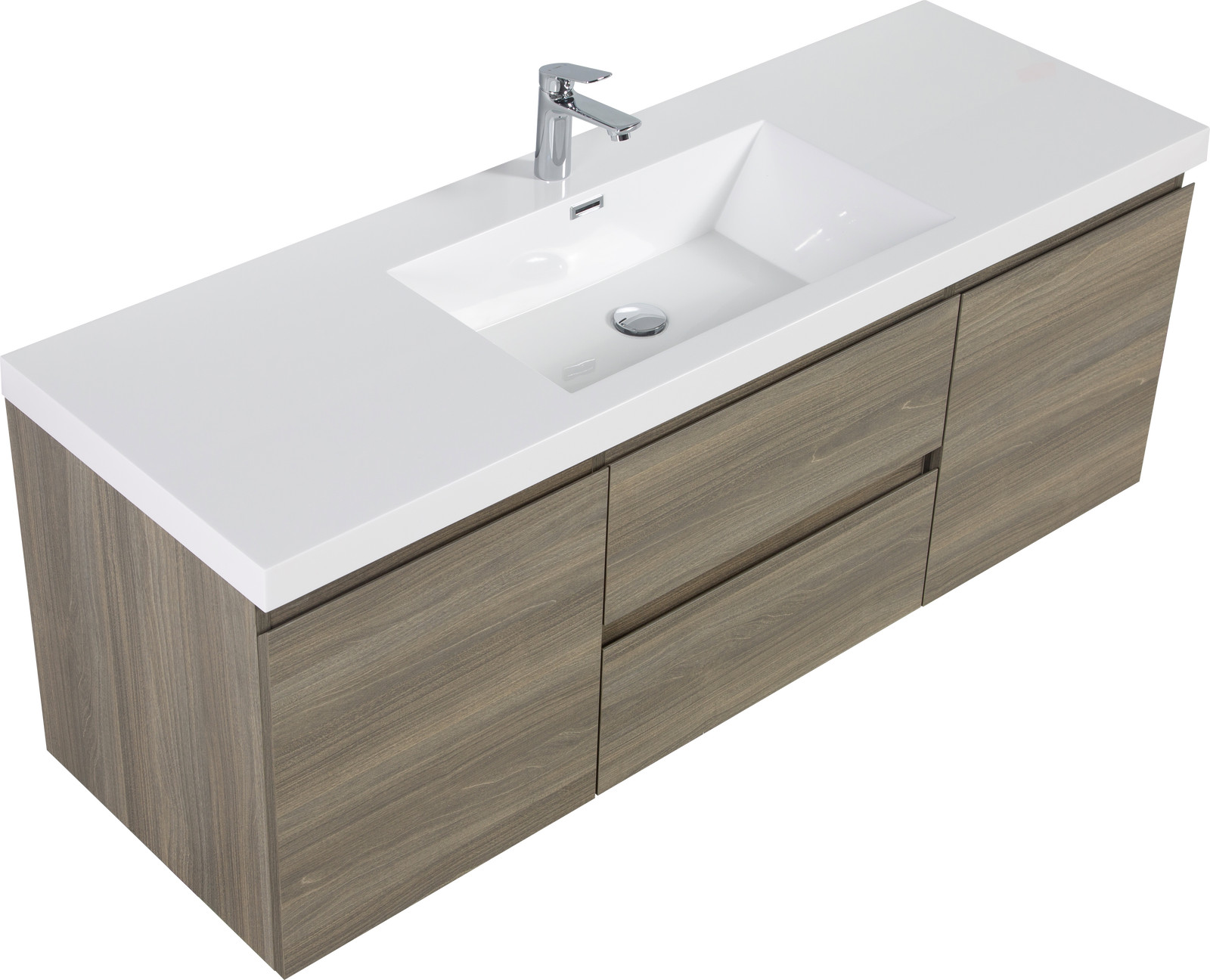 60″ Floating Wall-Mounted Bathroom Vanity with Resin Sink Drawers Doors Ash Grey