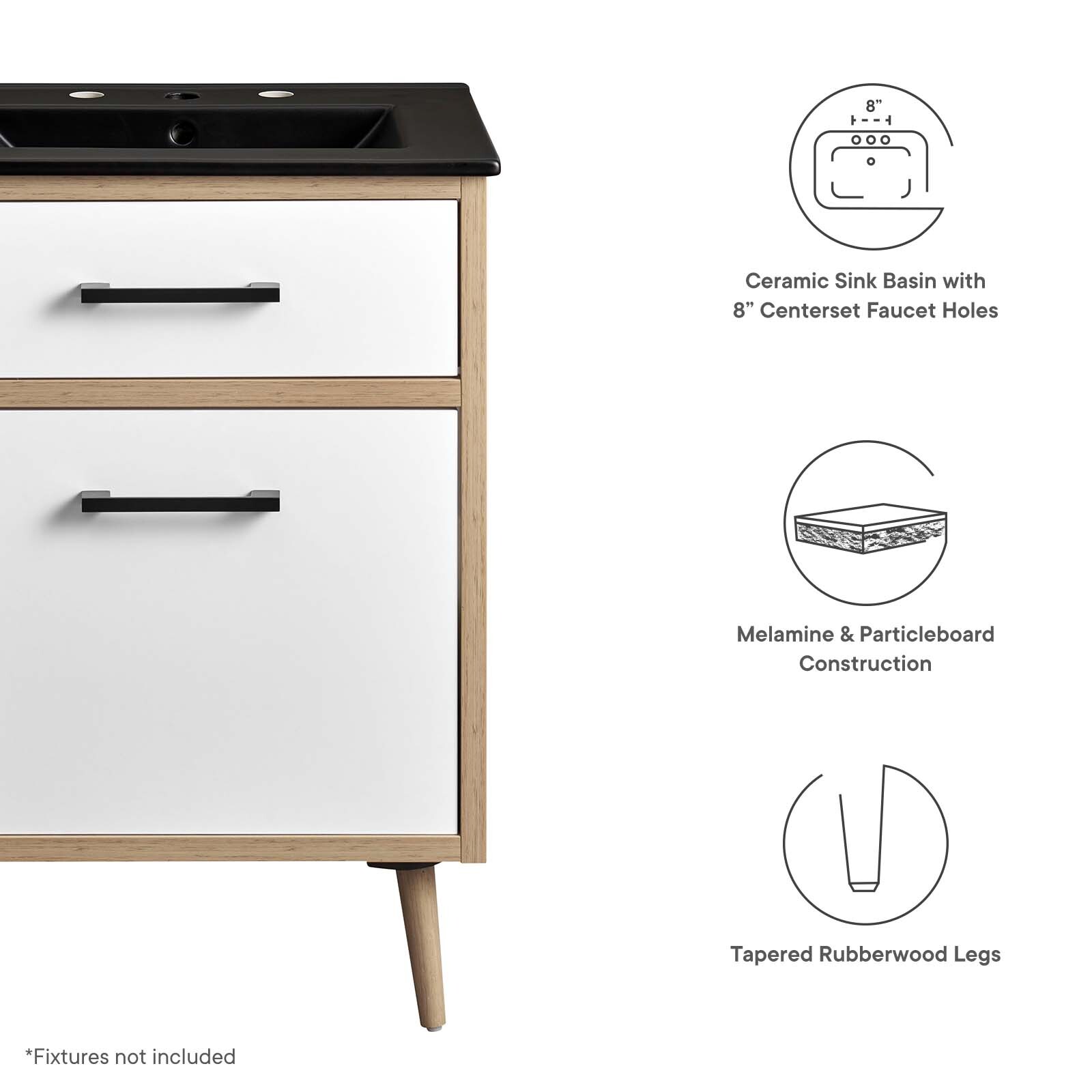 Modway Maverick 24″ Bathroom Vanity Cabinet in Black Oak With Ceramic Sink Basin