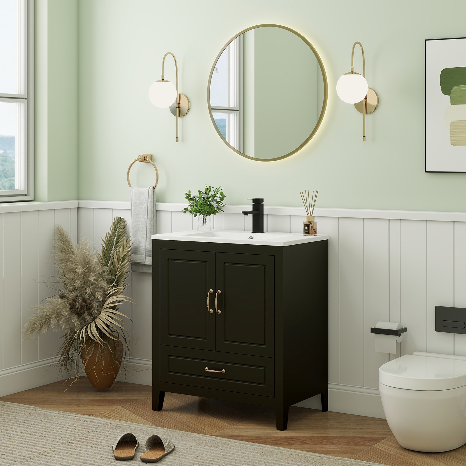 30″ Bathroom Vanity with Ceramic Sink Soft-Close 2 Doors 1 Drawer Faucet Modern