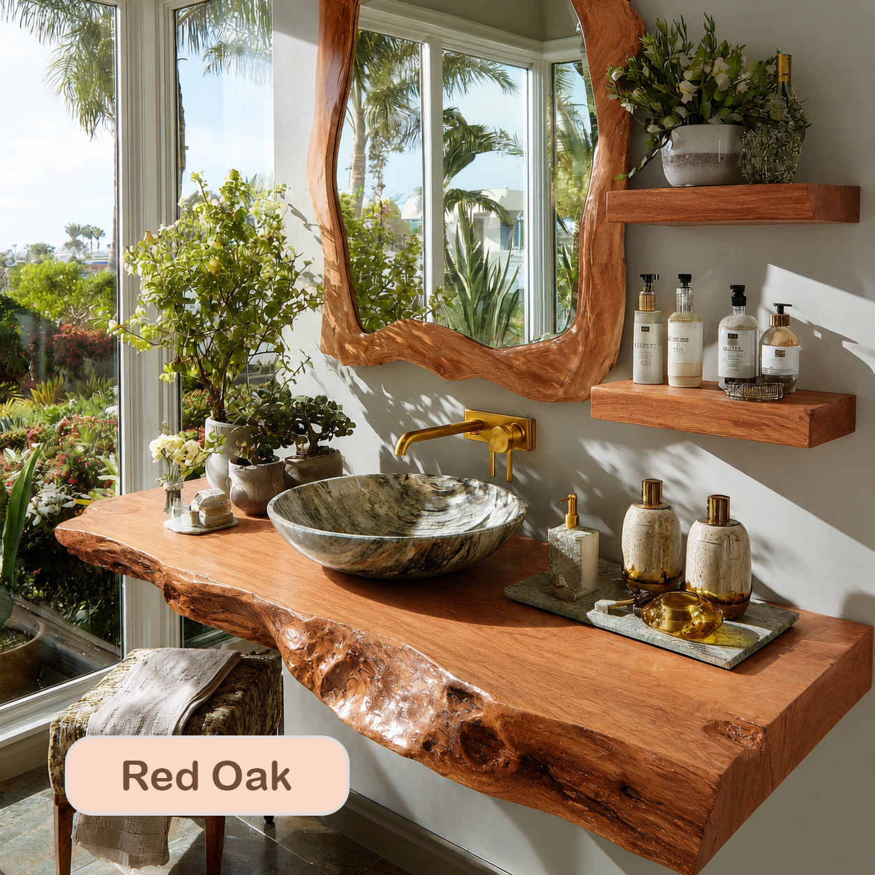Bathroom Vanity Modern Rustic Solid Wood Live Edge Sink Counter Bathroom