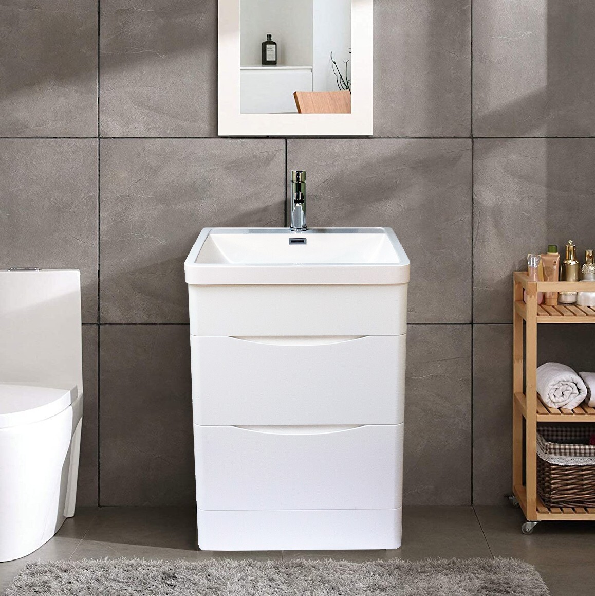 Stockholm 24″ W x 18″ D x 33″ H Bathroom Vanity in White with Ceramic Vanity Top