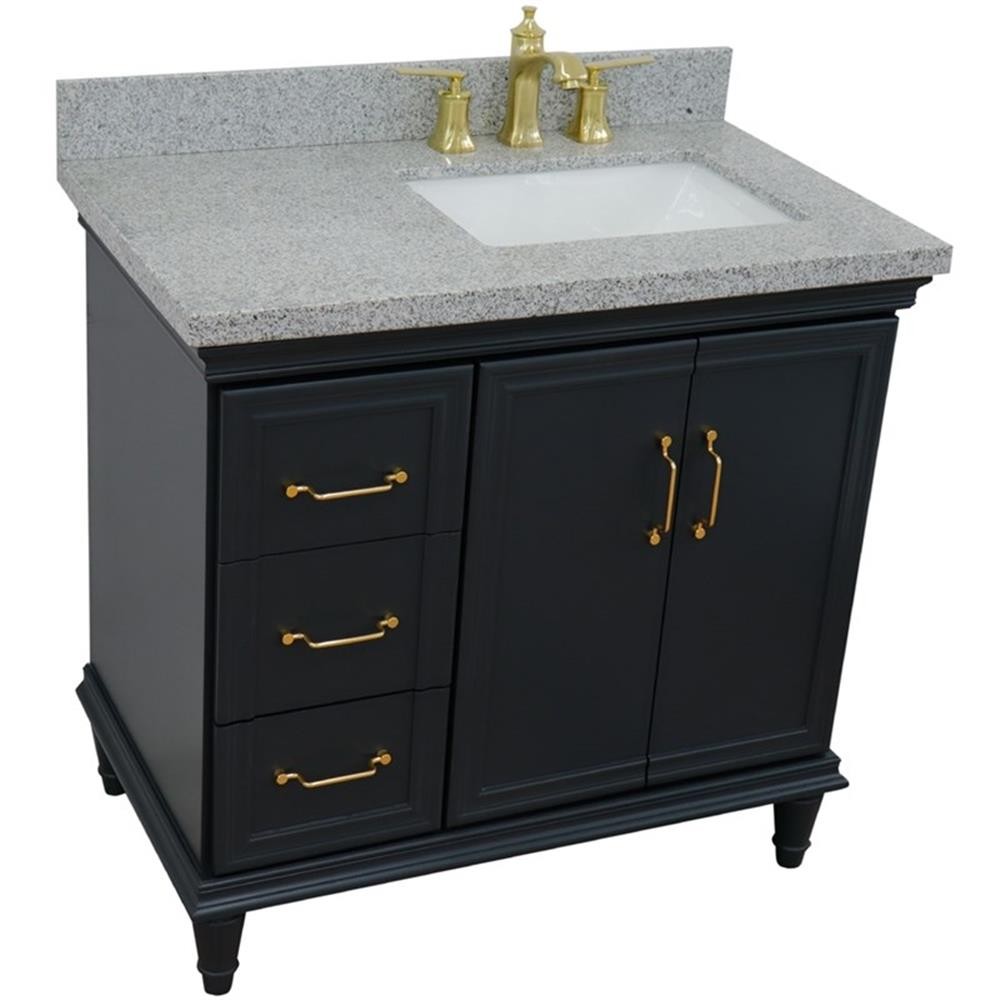 37 in. Single Vanity Dark Gray Gray Granite Rectangle Right Door.Right Sink