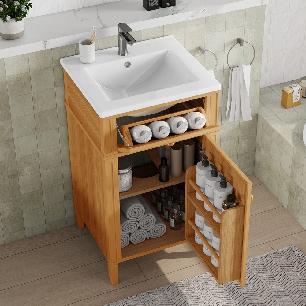 20″ Bathroom Vanity with Ceramic Sink, Freestanding Bath Vanity Door Cabinet