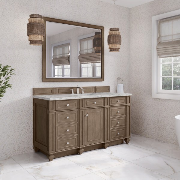 60″ James Martin Bristol 157-V60S-WW-3CAR Vanity Cabinet 3 CM Carrara Marble Top