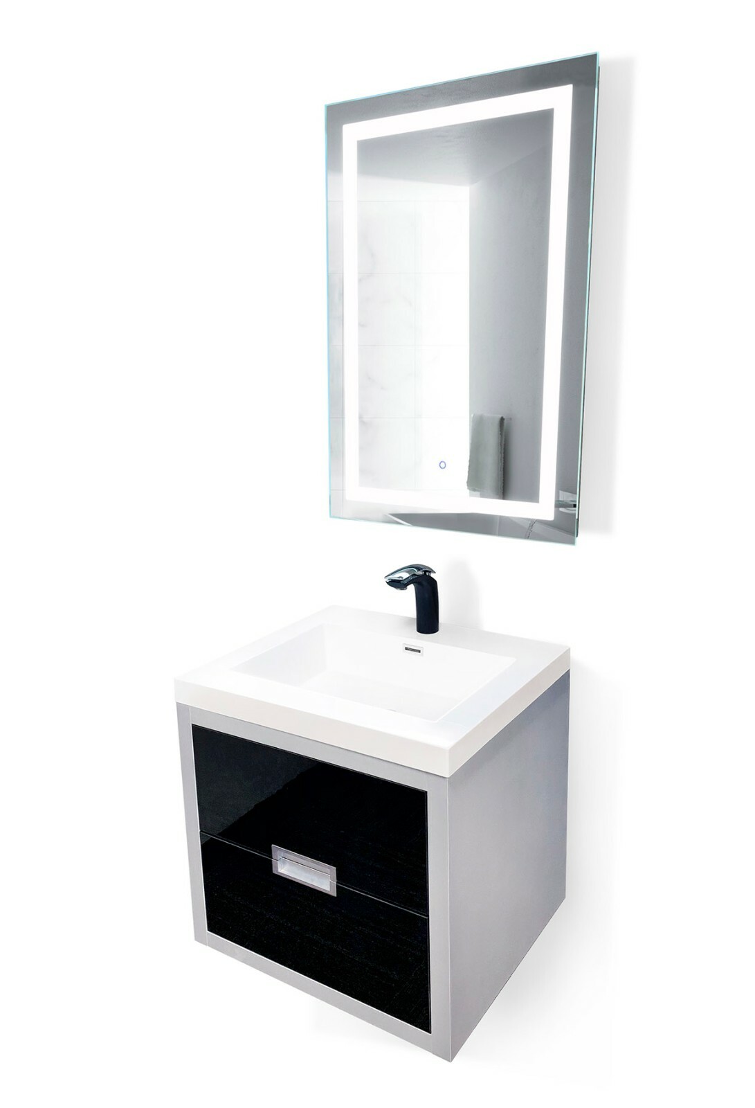 Modern 24″ Single Bathroom Vanity silver/black+LED Mirror+sink+faucet mod.DAN24