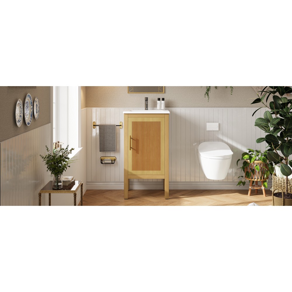 18″ Bathroom Cabinet Small Space Solution with Ceramic Sink Soft-Closing Hinges