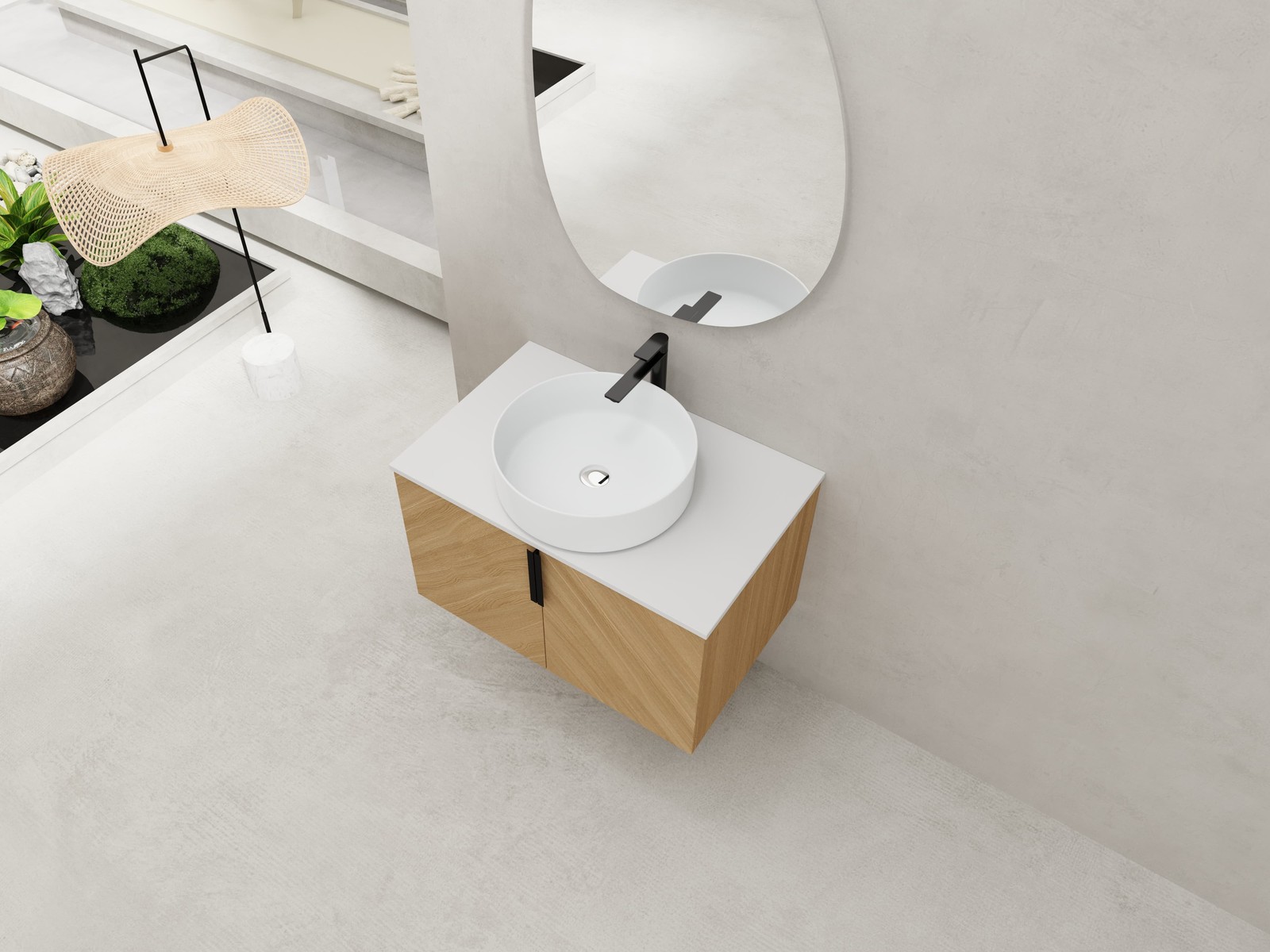 Bathroom Vanity w/Ceramic Sink, Wall-Mounted Storage Cabinet w/Soft Close Door