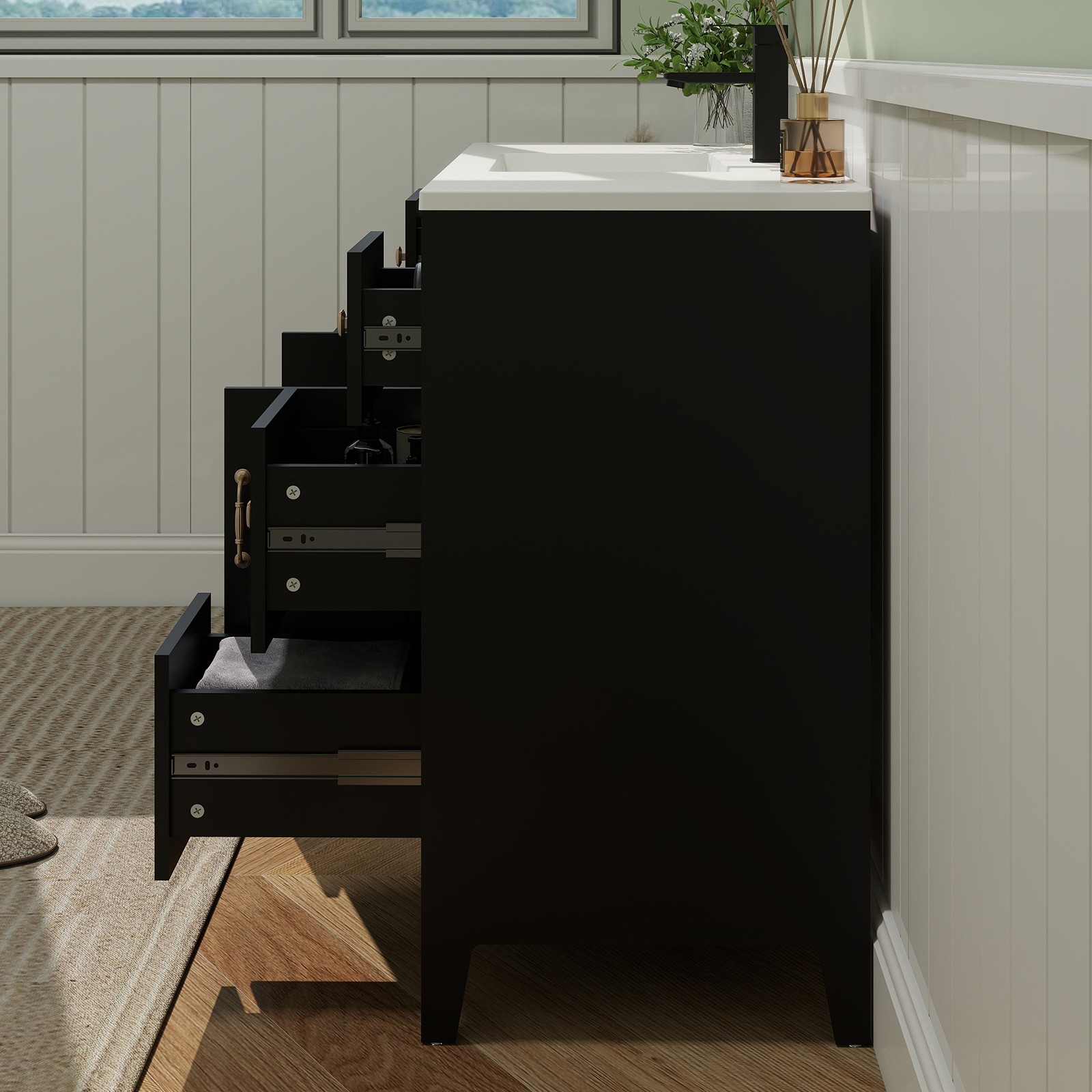 48 Inch Bathroom Vanity with Sink Soft-Close 2 Doors 6 Drawers Freestanding