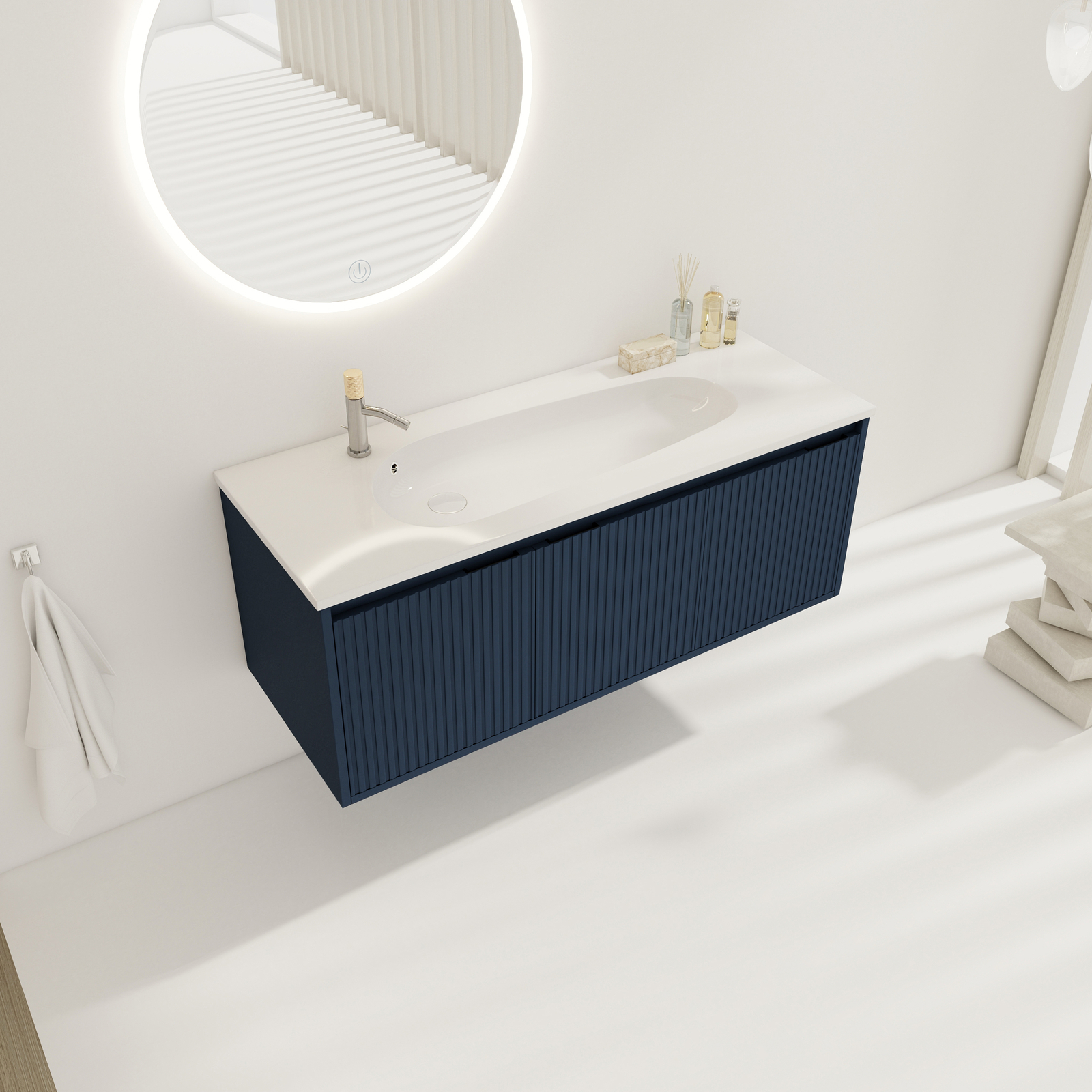 48inch Bathroom Vanity Floating Wall Mounted W/Undermount Single Basin Sink Navy